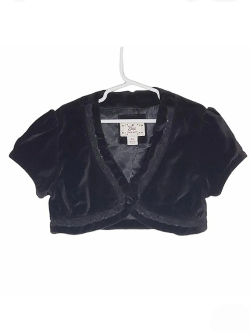 K1232 * Gap Girls Velvet Cropped Shrug Jacket Black Size M/L (8/10)